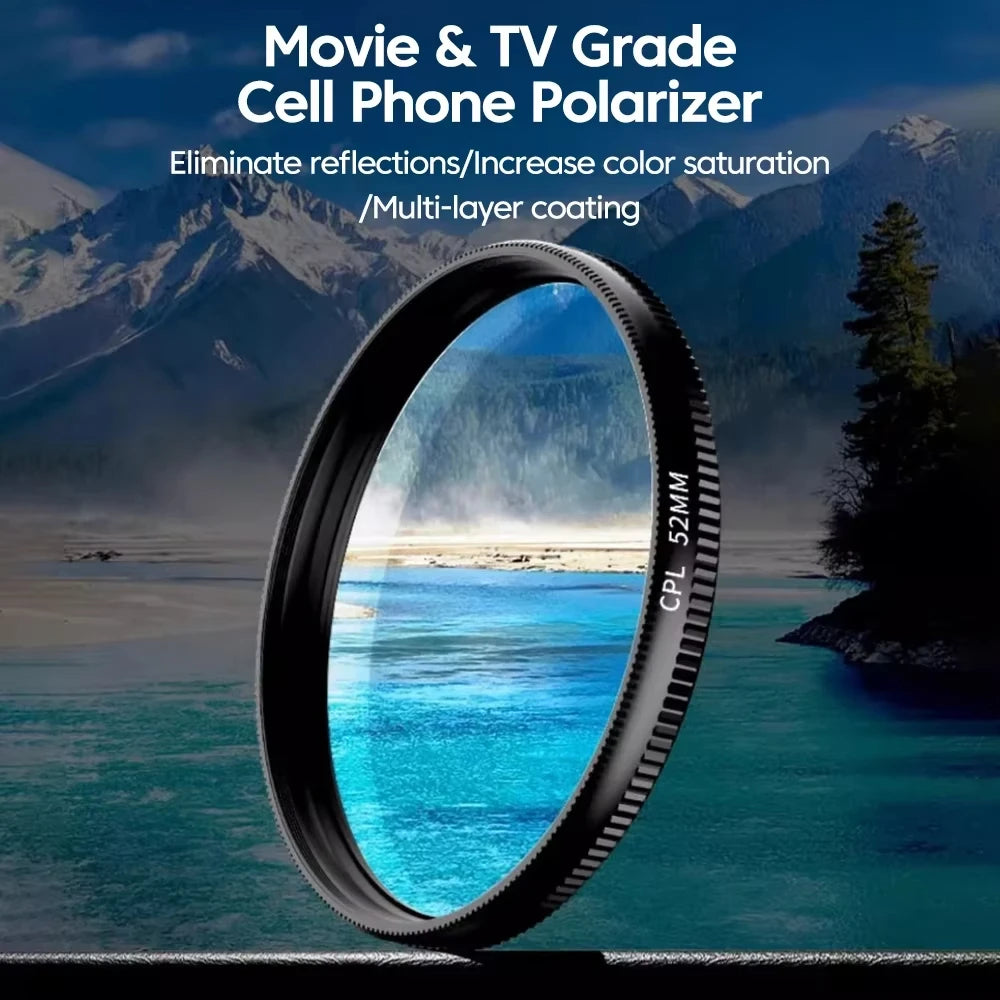 52mm Clip-On CPL Phone Lens Filter - Polarizer for Glare-Free Smartphone Photography - TradixPro