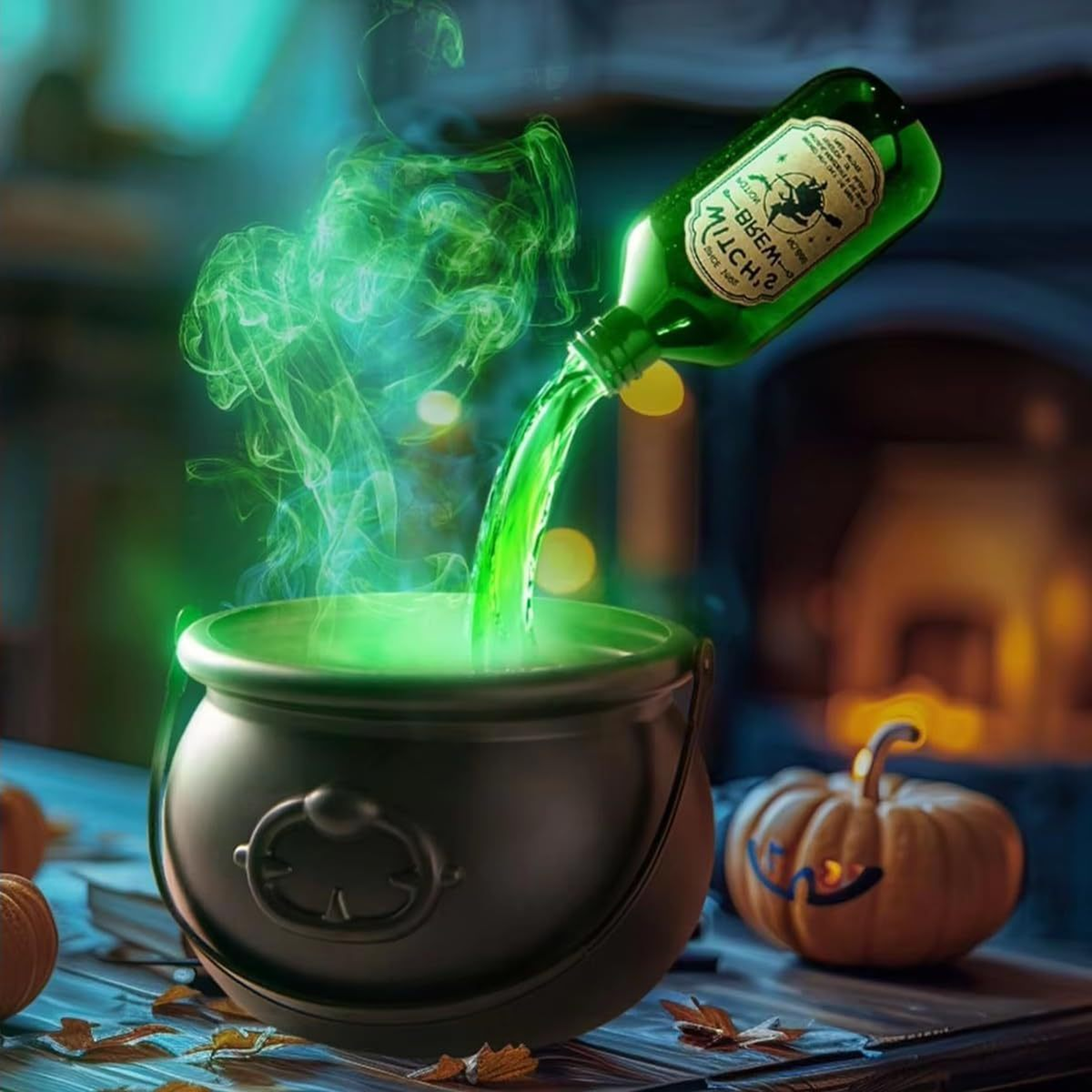 Halloween Cauldron Decoration with Floating Bottle Effect