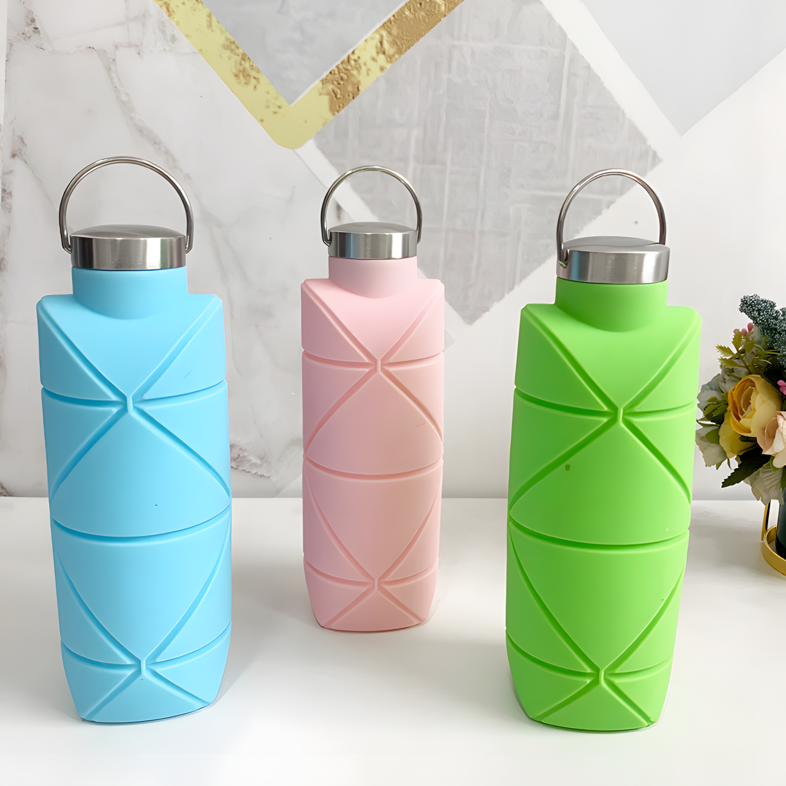 750ml Foldable Silicone Water Bottle Diamond Grip 8 Colors