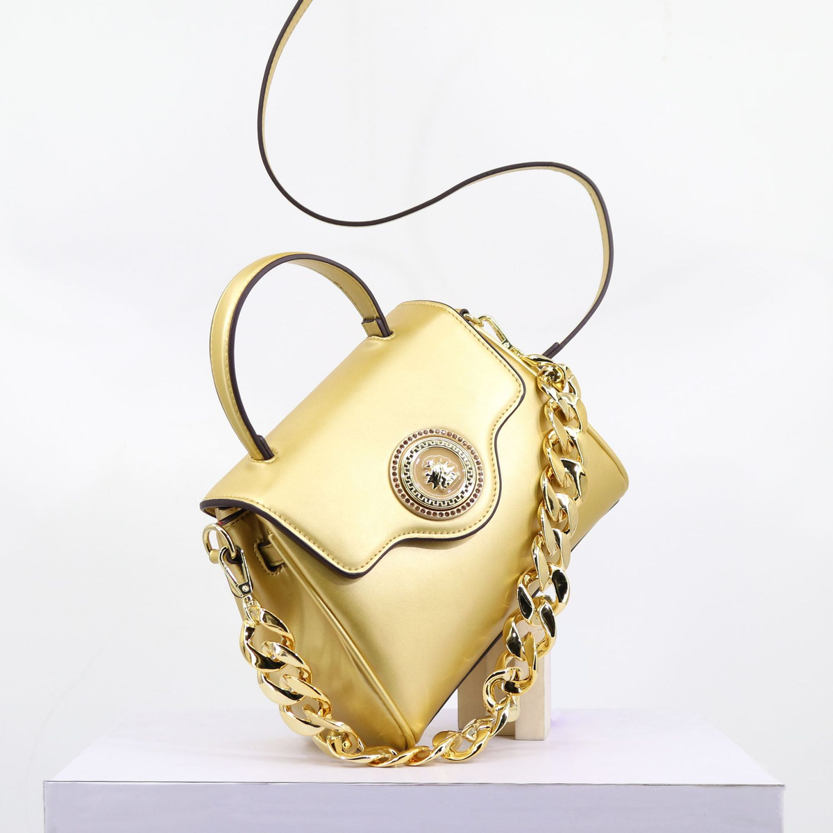 Chain-Strap Shoulder Bag with Flap and Inner Phone Pocket