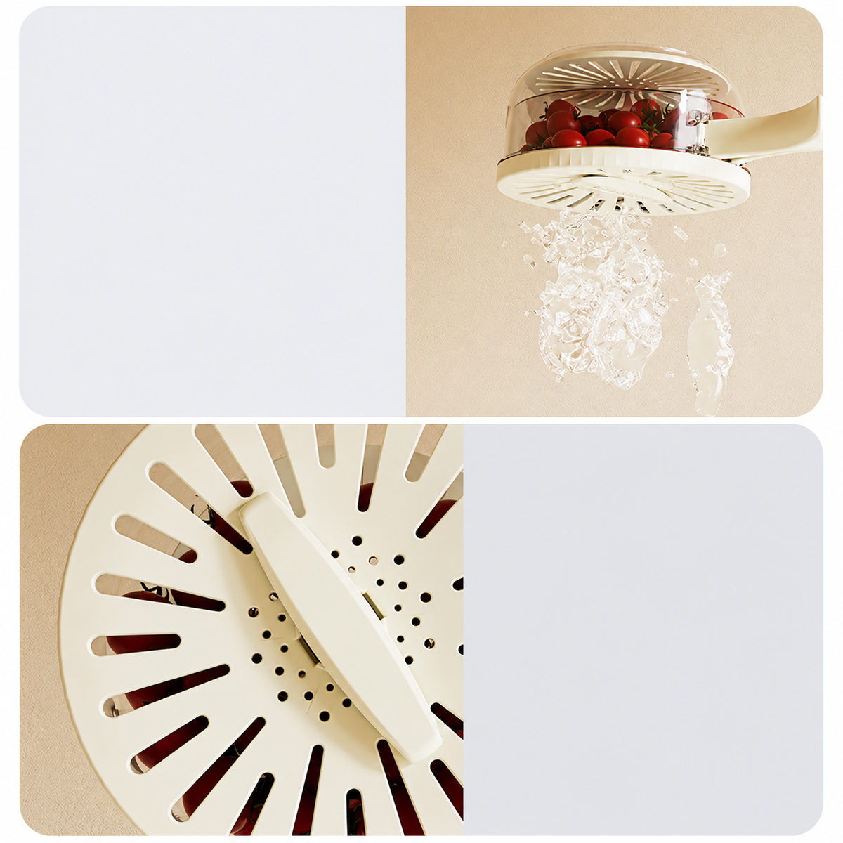 Fruit Rinse and Storage Bowl with Rotating Drain Lid and Handle