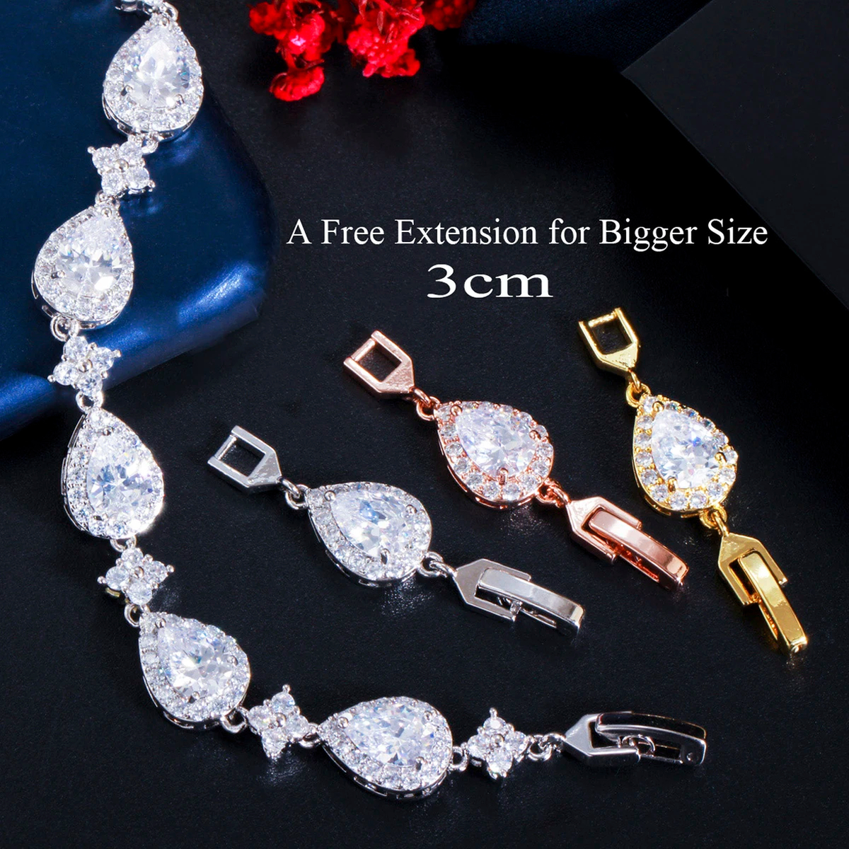 Teardrop Crystal Link Bracelet with Adjustable Extension