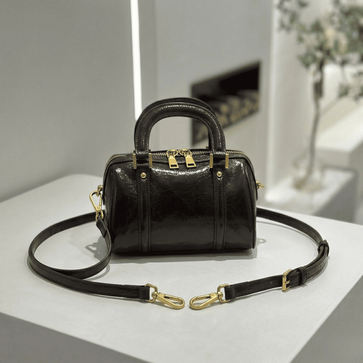 Boston Handbag with Shoulder Strap and Zip Closure in Seven Colors