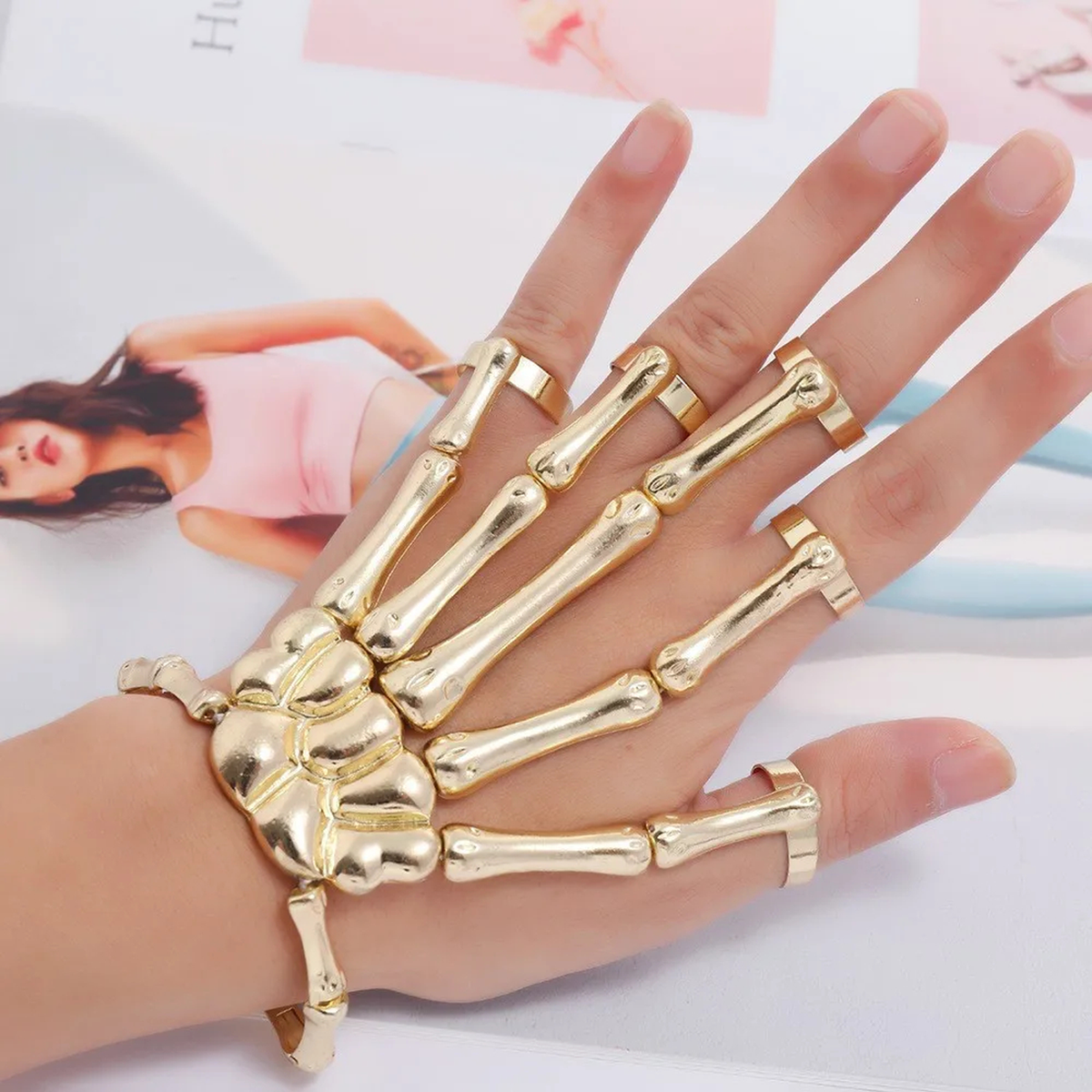 Skeleton Hand Bracelet, Articulated Bones, Gothic Halloween