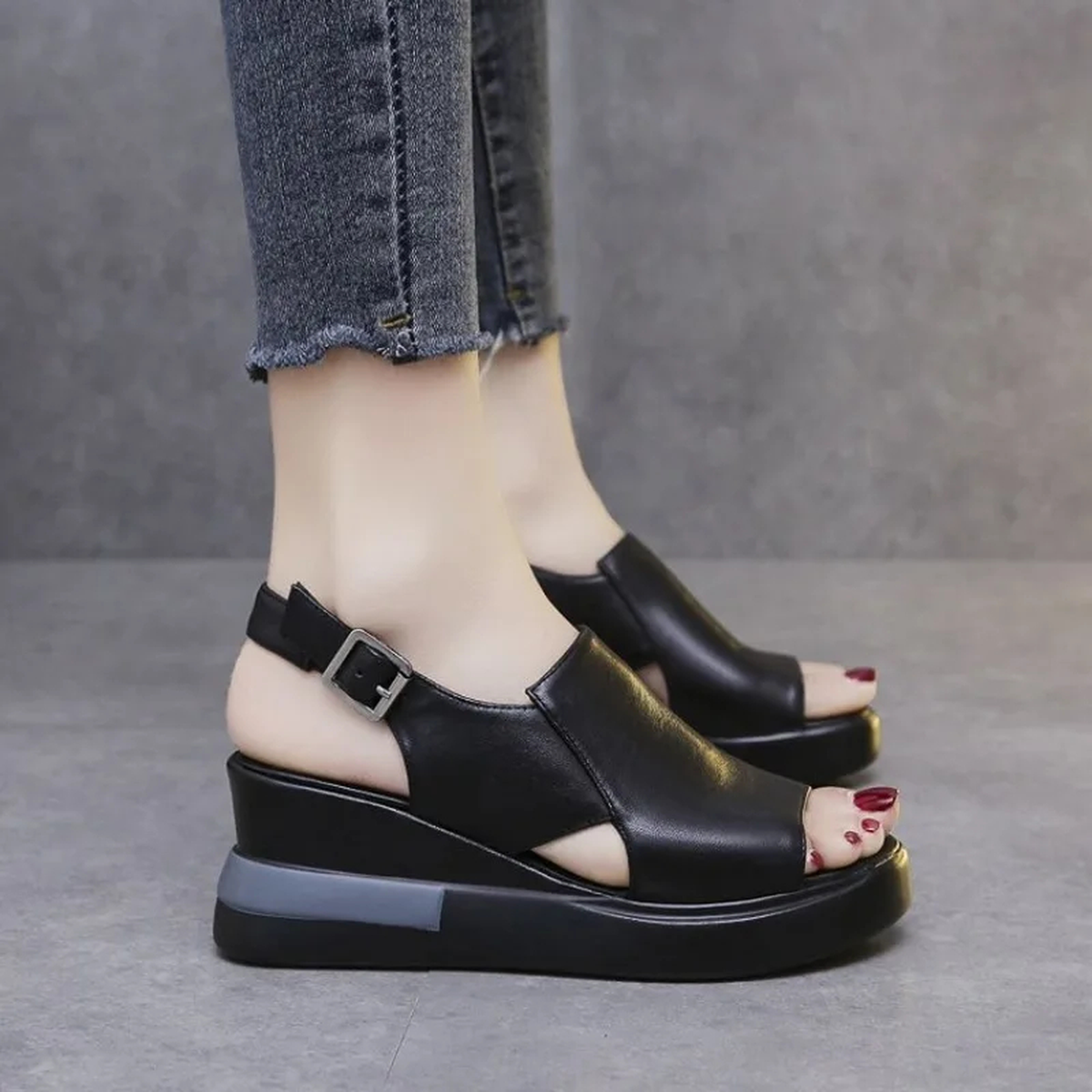 Women's Open-Toe Platform Sandals with Adjustable Ankle Buckle