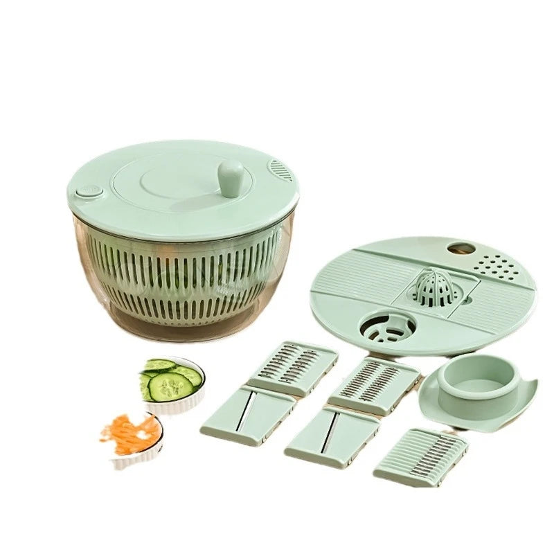 7-Piece Salad Spinner Set – 5L Bowl with 6 Slicer Blades