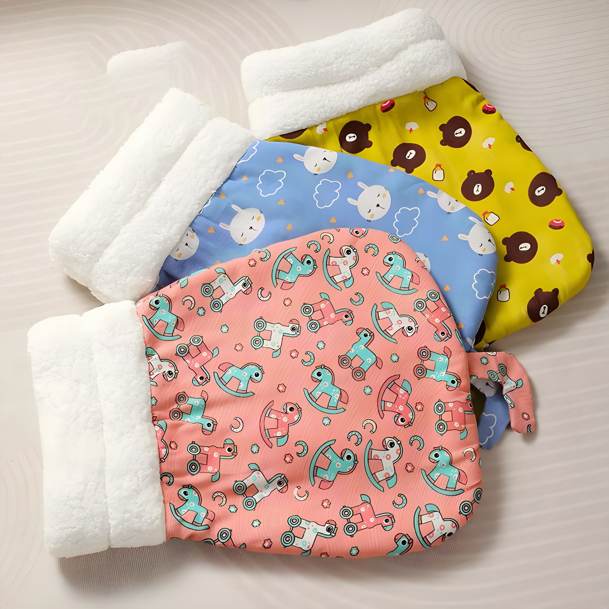 Plush Cat Sleeping Bag with Fold-Over Cuff and Cotton Filling