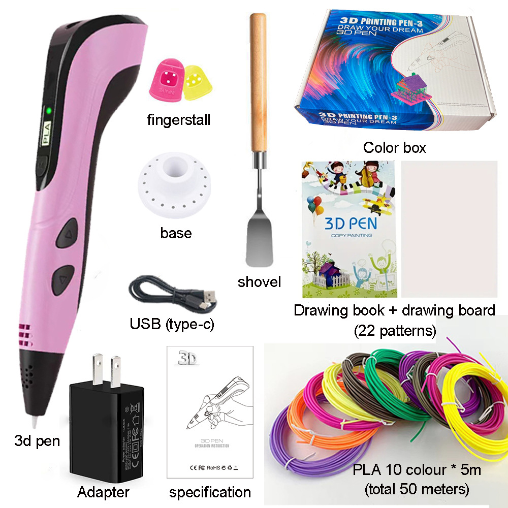 USB Rechargeable 3D Printing Pen – Pink, Blue & White