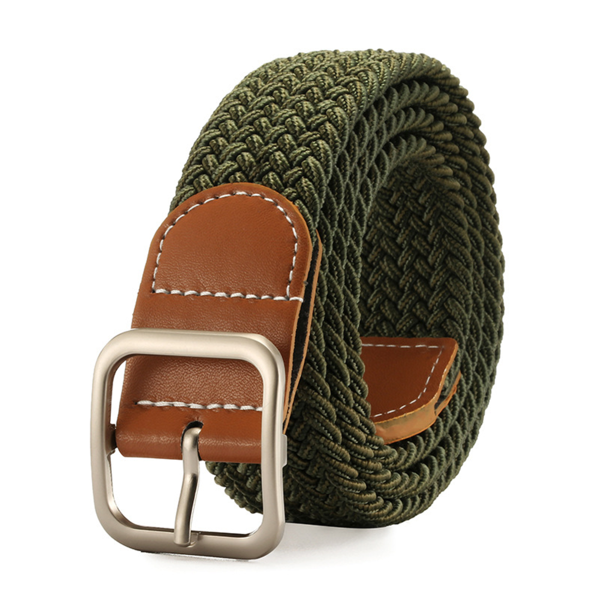 Elastic Braided Belt with Adjustable Square Metal Buckle