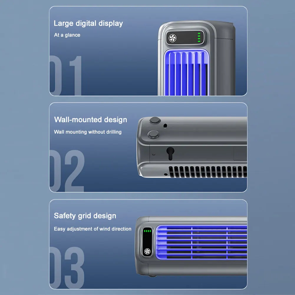 Compact Tower Fan with Wall Mount Rechargeable or Plug-In