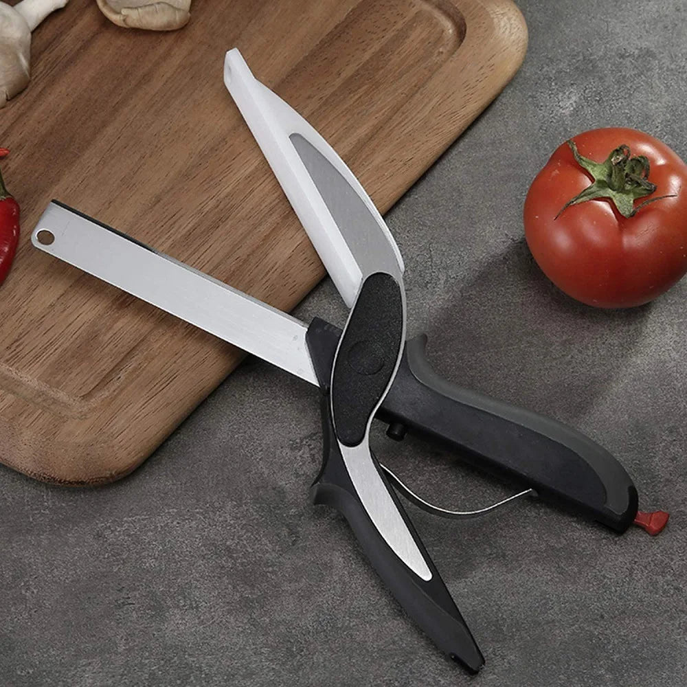 2-in-1 Smart Food Chopper Scissors (Stainless Steel Blade & Integrated Cutting Board)