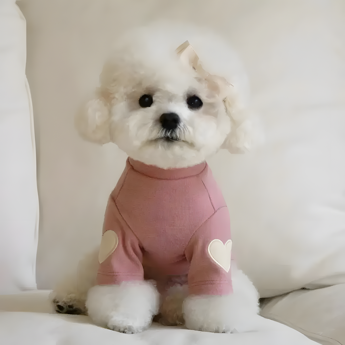Heart Detail Dog Sweater with High Neck and Front Sleeves