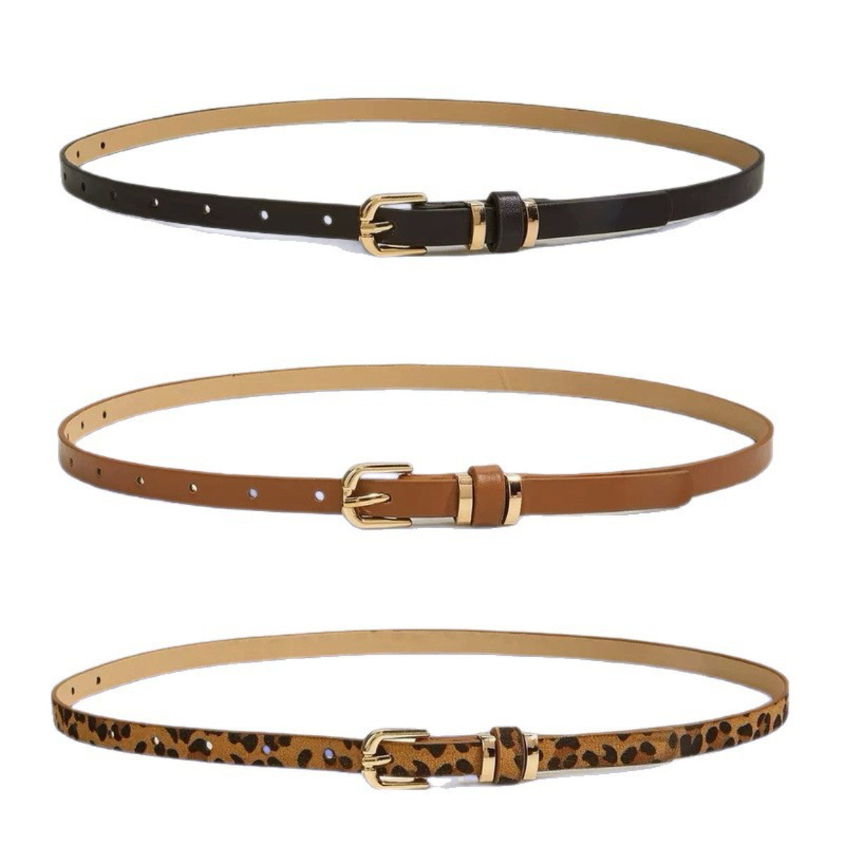 Slim Adjustable Buckle Belt in Leopard Print and Neutrals