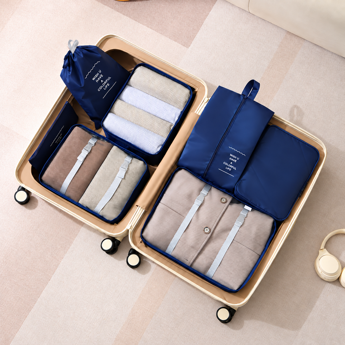 7-Piece Travel Packing Organizer Set, Mesh Cubes and Pouches