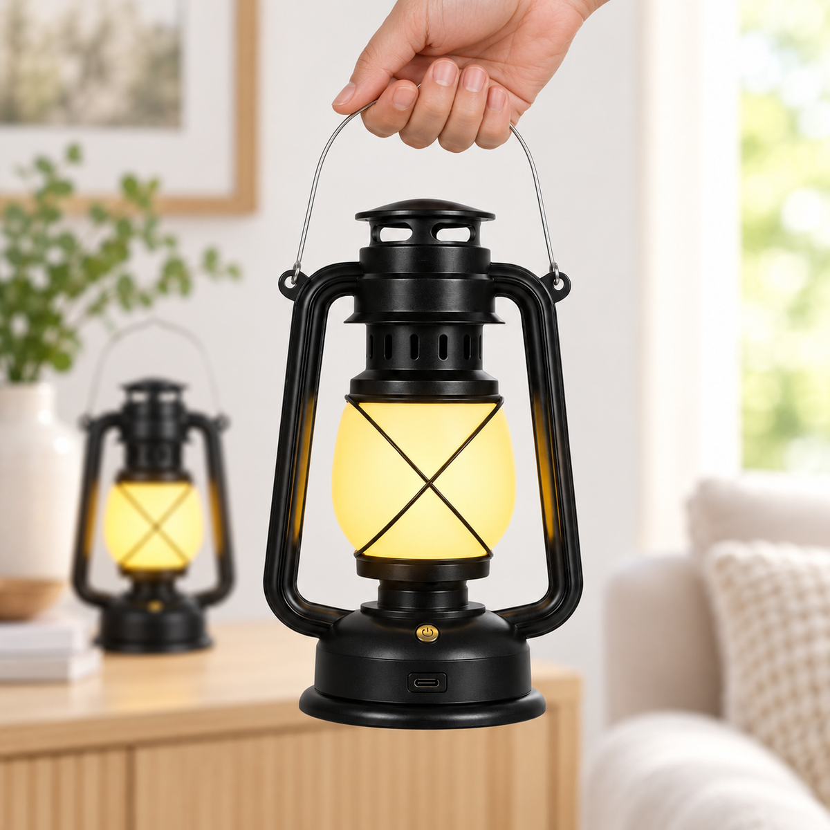Remote-Control Decorative Lantern Pair with USB-C Charging
