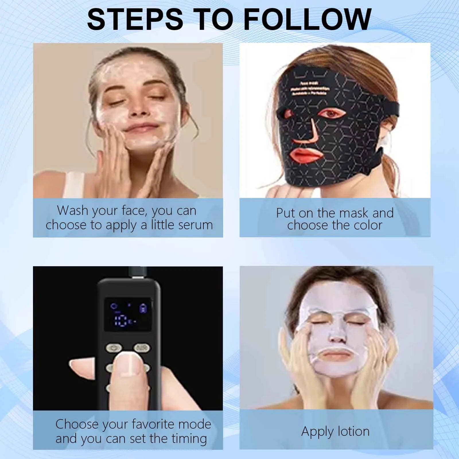 LED Face Mask Red Light Therapy 630nm & 850nm 4 Modes