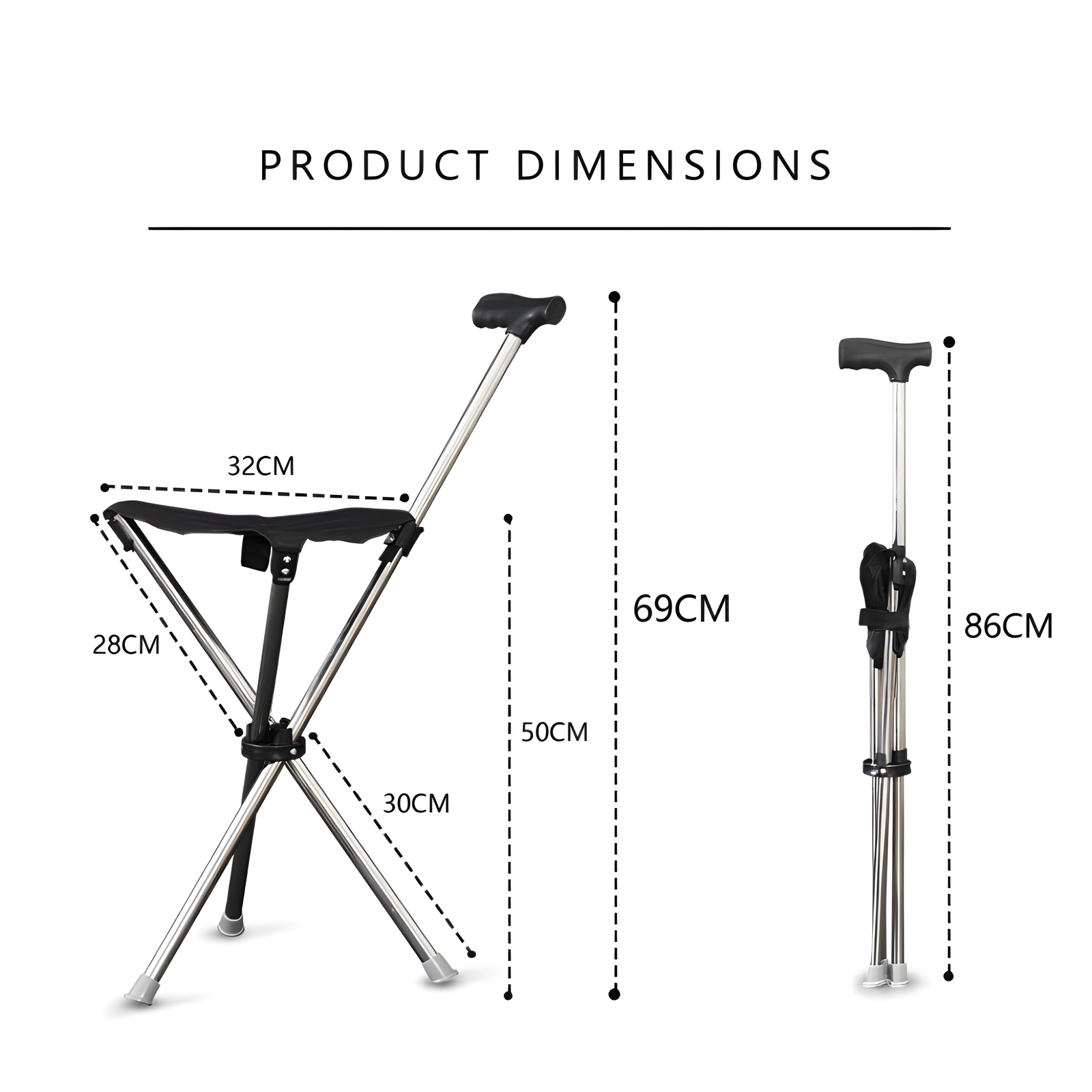 Folding Cane Stool Portable Fabric Seat Adjustable & Fixed Height