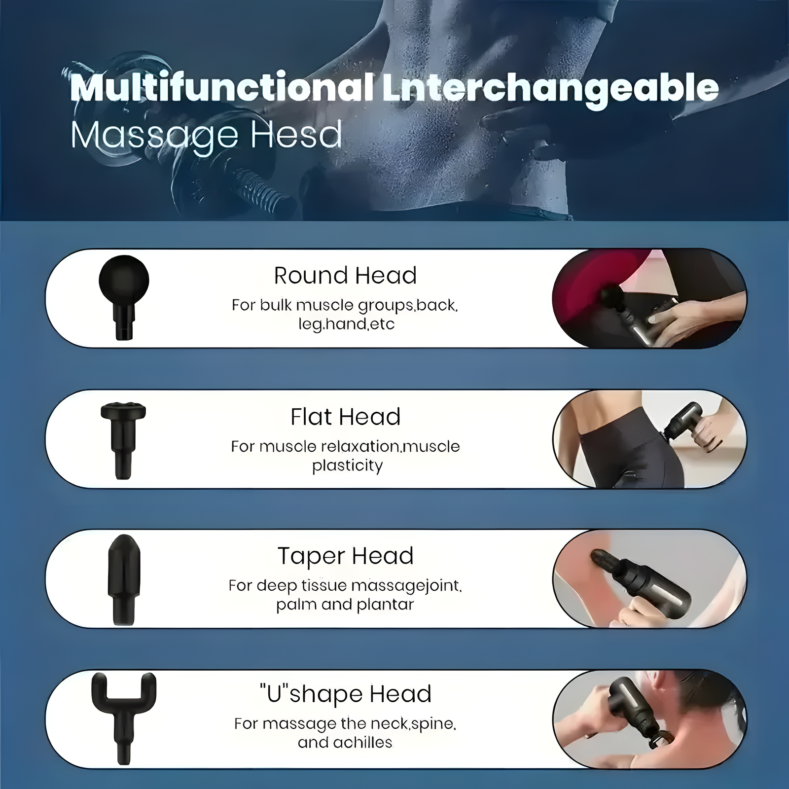 Portable Massage Gun Rechargeable with Interchangeable Heads
