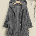 Hooded Fleece Cardigan with Buttons and Pockets, S–4XL