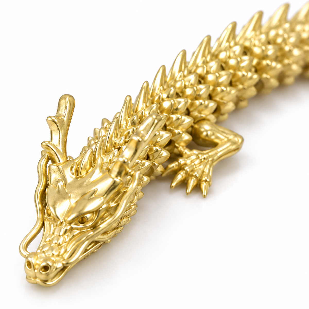 Articulated Metal Dragon Figurine, Gold-Tone Desk Display