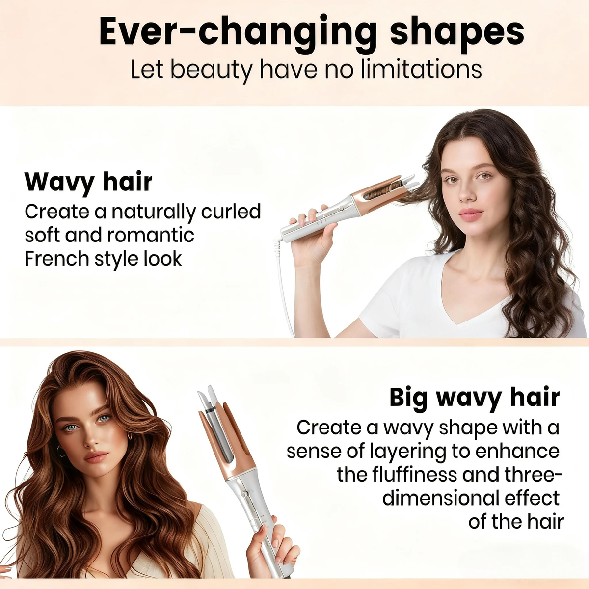 Automatic Rotating Curling Iron, 3 Heat Settings, 2 Barrels