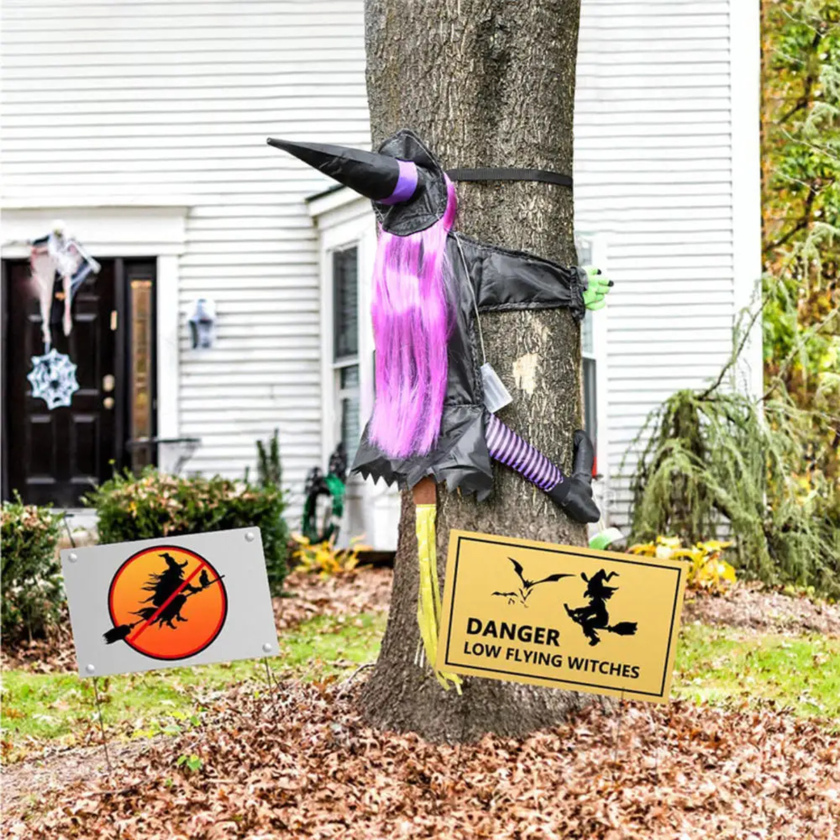 Hanging Halloween Witch Decoration with Purple Hair for Trees