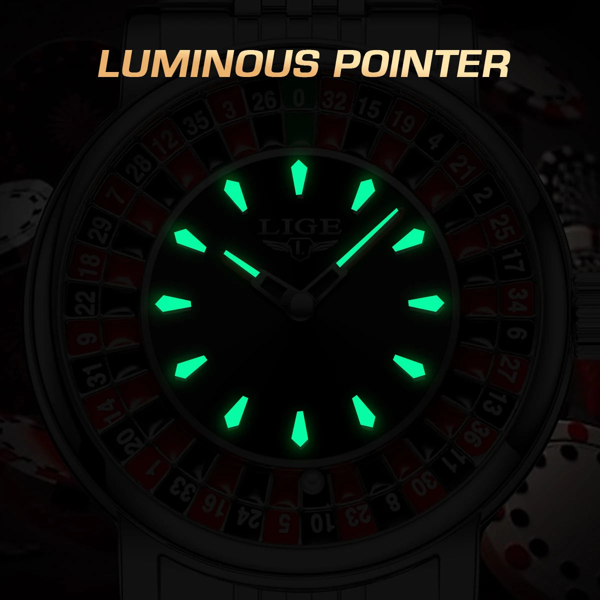 LIGE Roulette Spinning Dial Watch – Bold Casino Style
