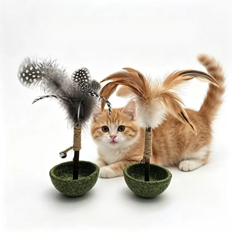 Catnip Tumbler Cat Toy with Feather Teaser & Bell