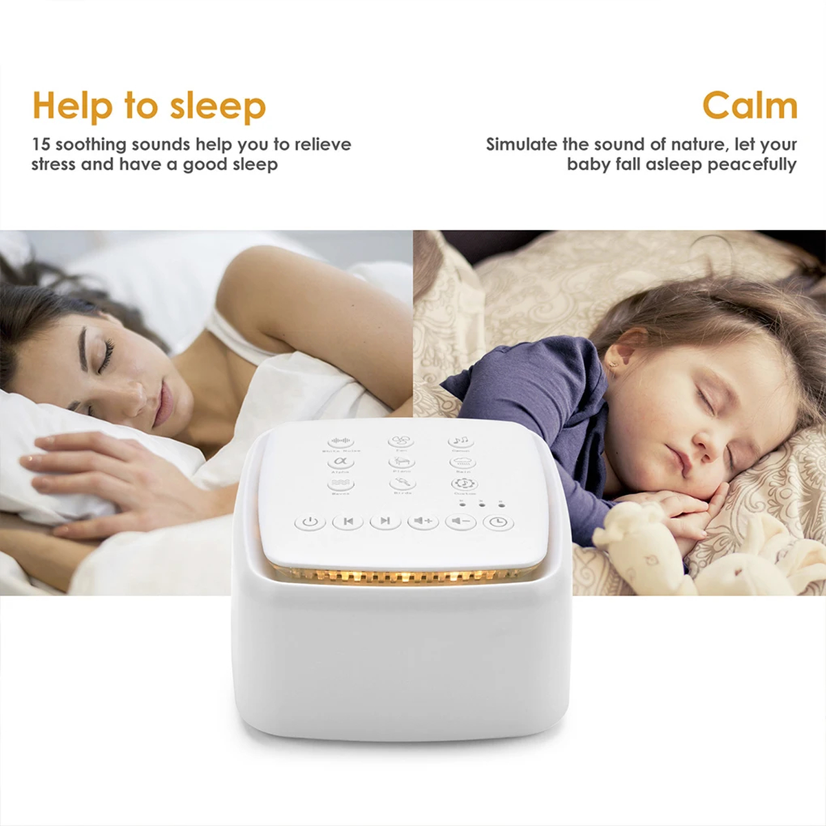 White Noise Sound Machine with 15 Sounds and Timer Controls