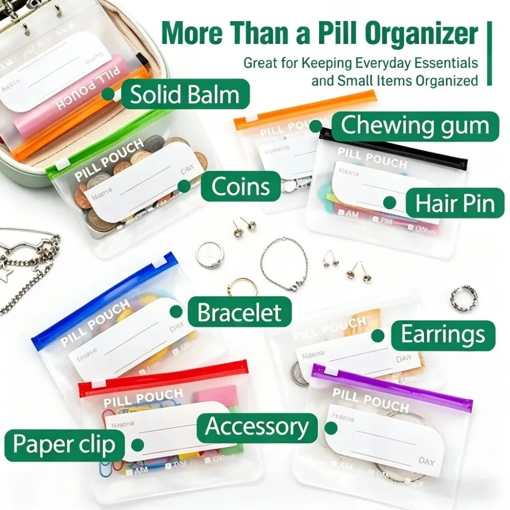 Portable Silicone Pill Pouch with Resealable Bags