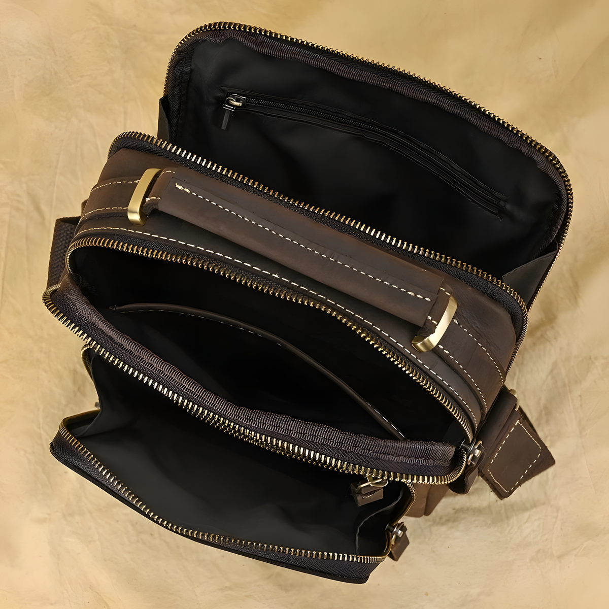 Multi-Zip Shoulder Messenger Bag for Everyday Carry, 25.5 cm