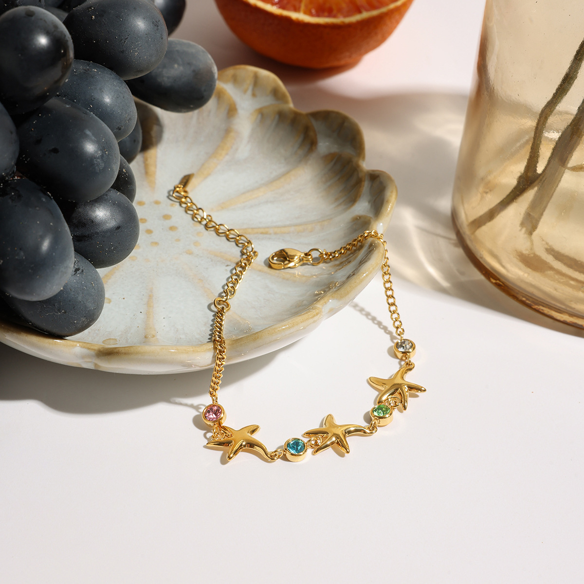 Gold-Tone Starfish Chain Bracelet with Colorful Accents