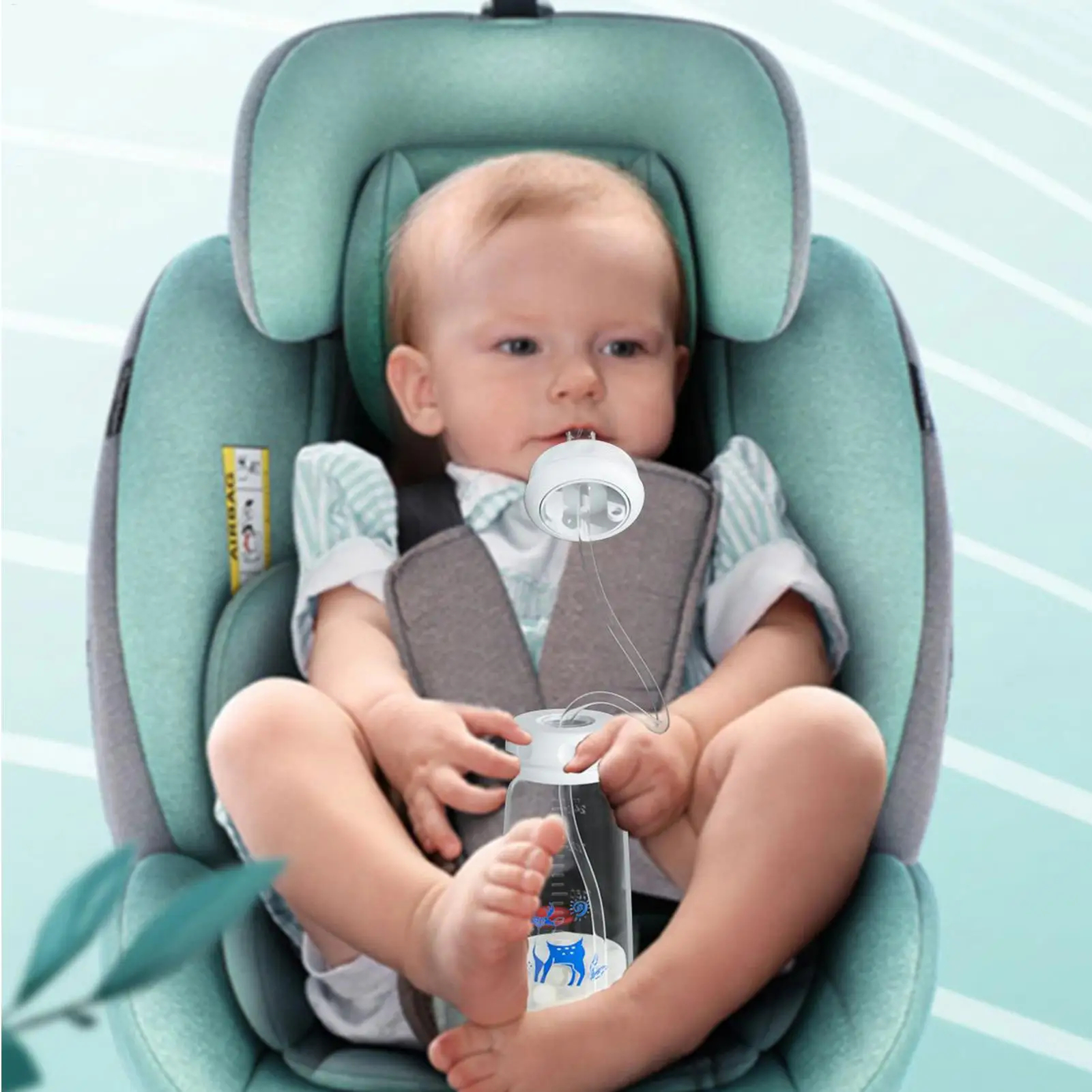 Hands-Free Baby Bottle 300ml Wide Neck with Strap Blue Pink