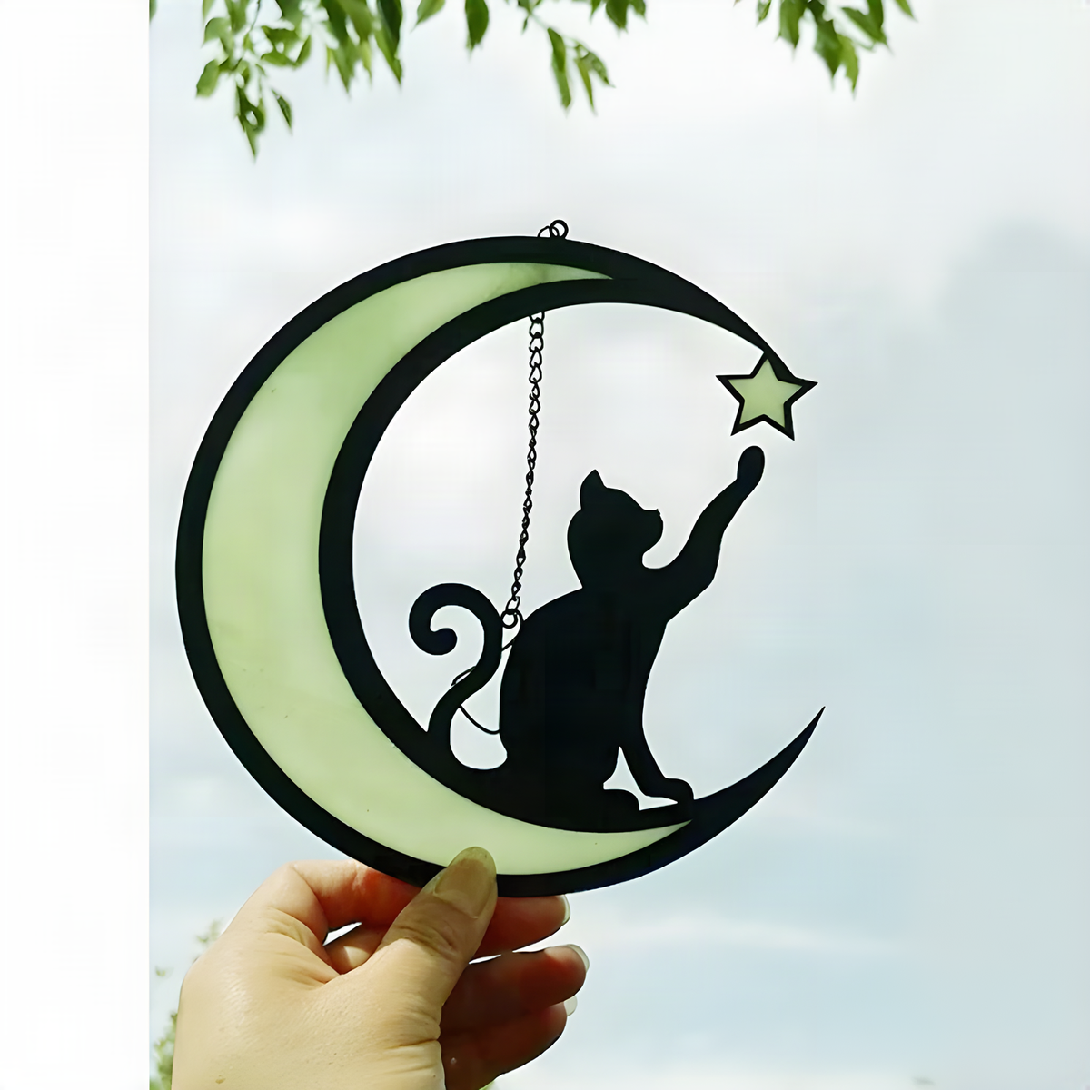 Cat and Moon Acrylic Hanging Decoration in Two Sizes and Colors