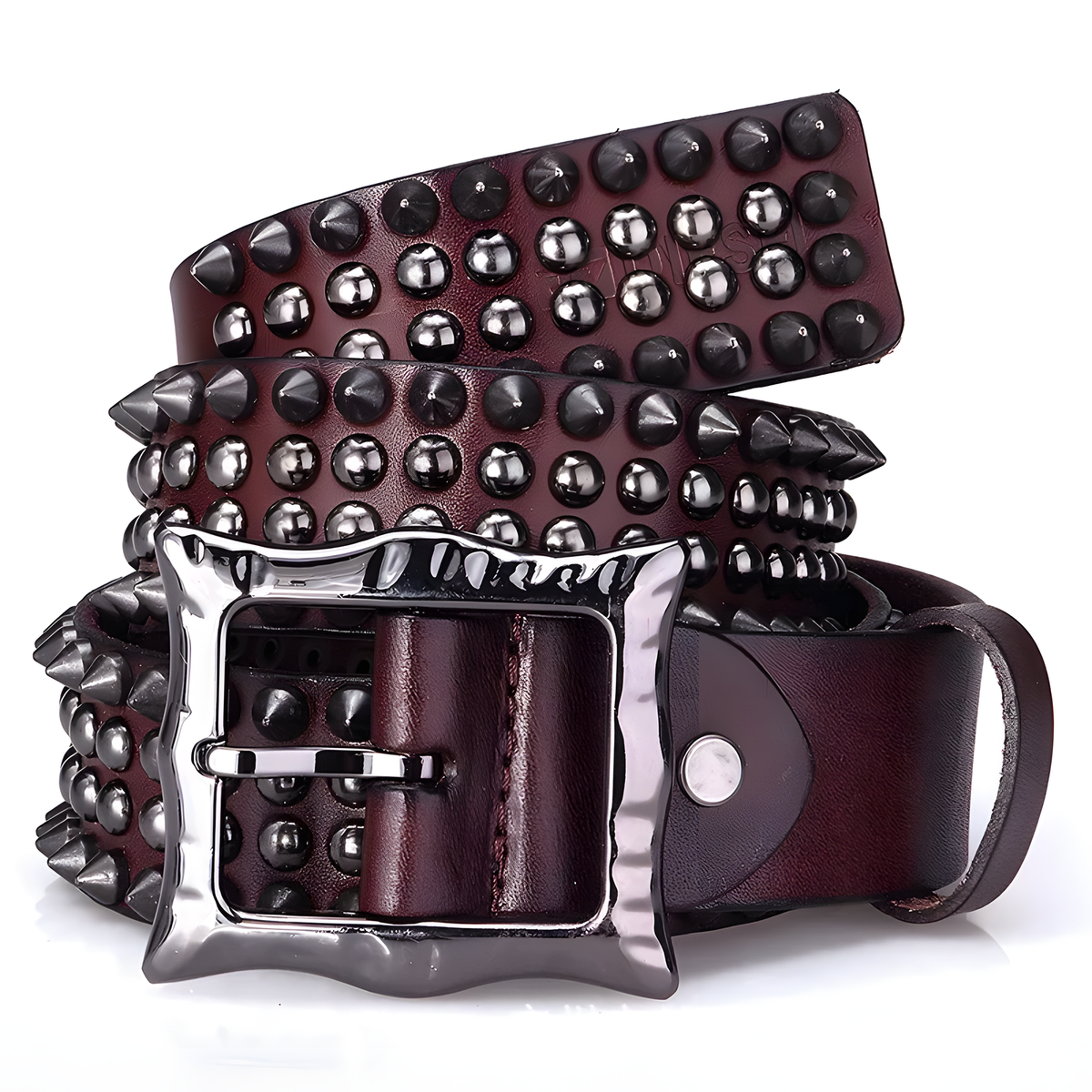 Studded Belt with Decorative Pin Buckle in Brown or Black