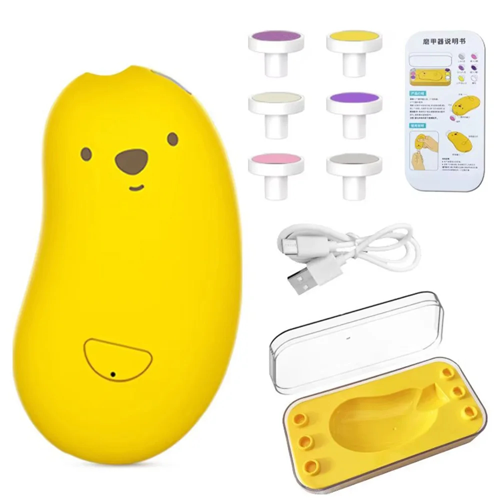 Bear-Shaped Rechargeable Baby Nail File 6-Head Kit