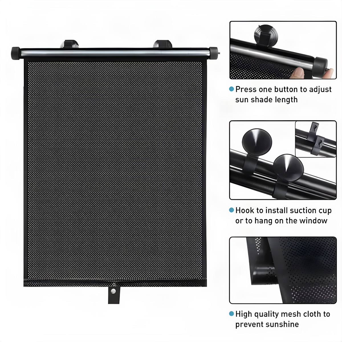Retractable Window Roller Shade with Suction-Cup Mounts
