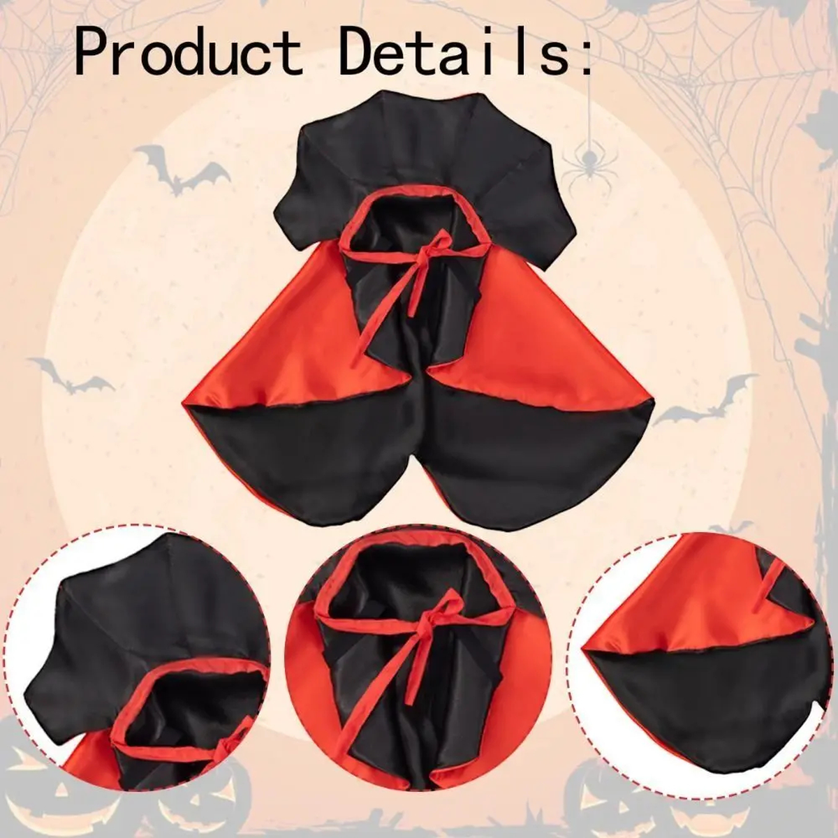 Red and Black Pet Vampire Cape with High Collar for Halloween