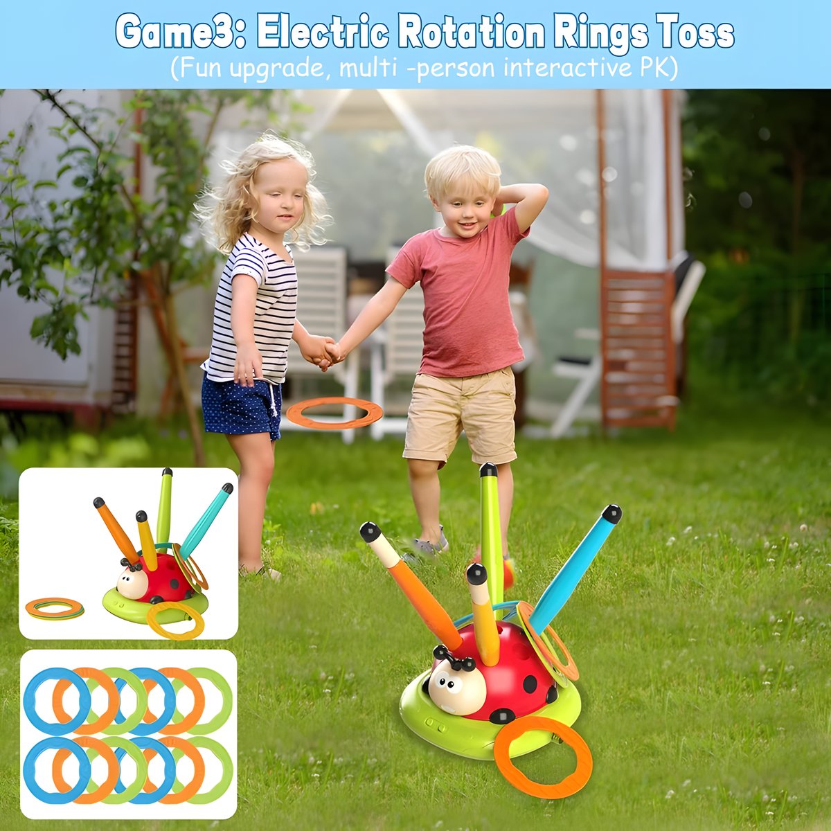 3-in-1 Ladybug Activity Toy for Jumping, Ring Toss and Rockets