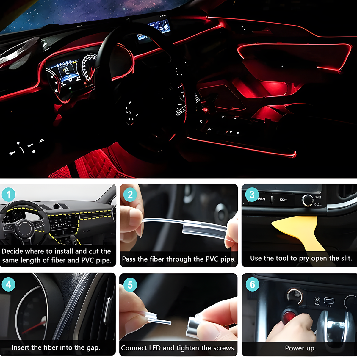 RGB Fiber-Optic Car Interior Ambient Light Kit with Controller
