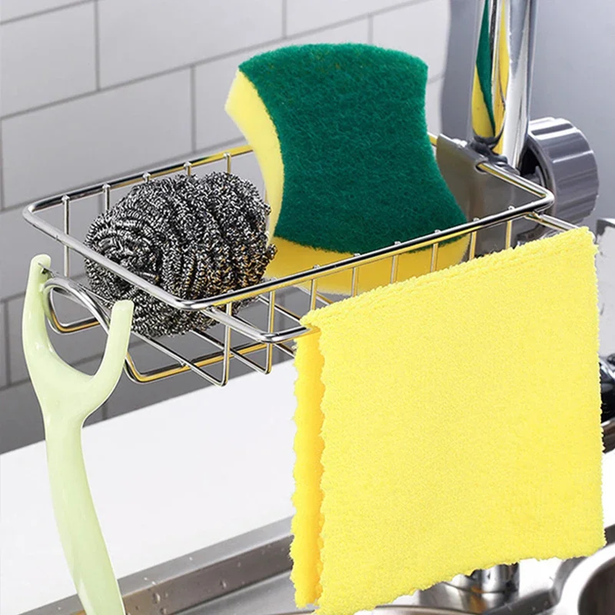 Adjustable Stainless Steel Faucet Sink Rack for Sponges
