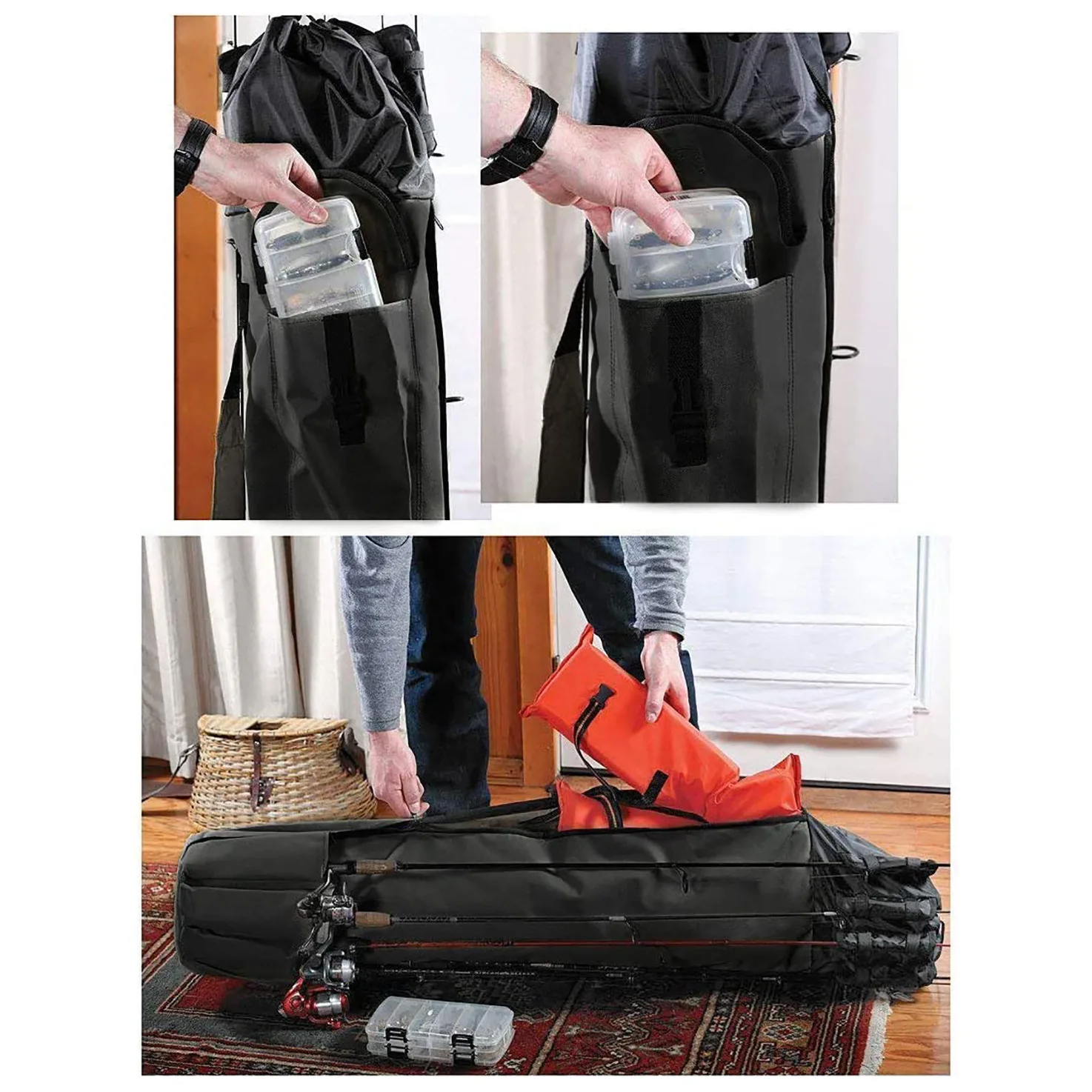 Foldable Fishing Rod Carrier Bag with Shoulder Strap 114cm
