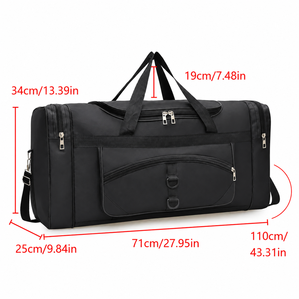 Large Nylon Travel Duffel Bag, 71 cm and Zippered Pockets
