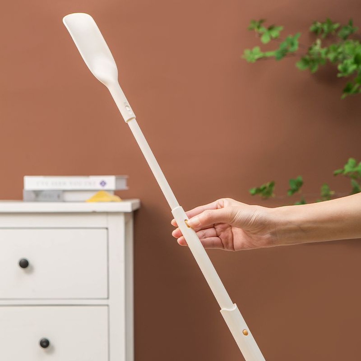 Extendable Long-Handle Shoe Horn with Wide Blade and Loop