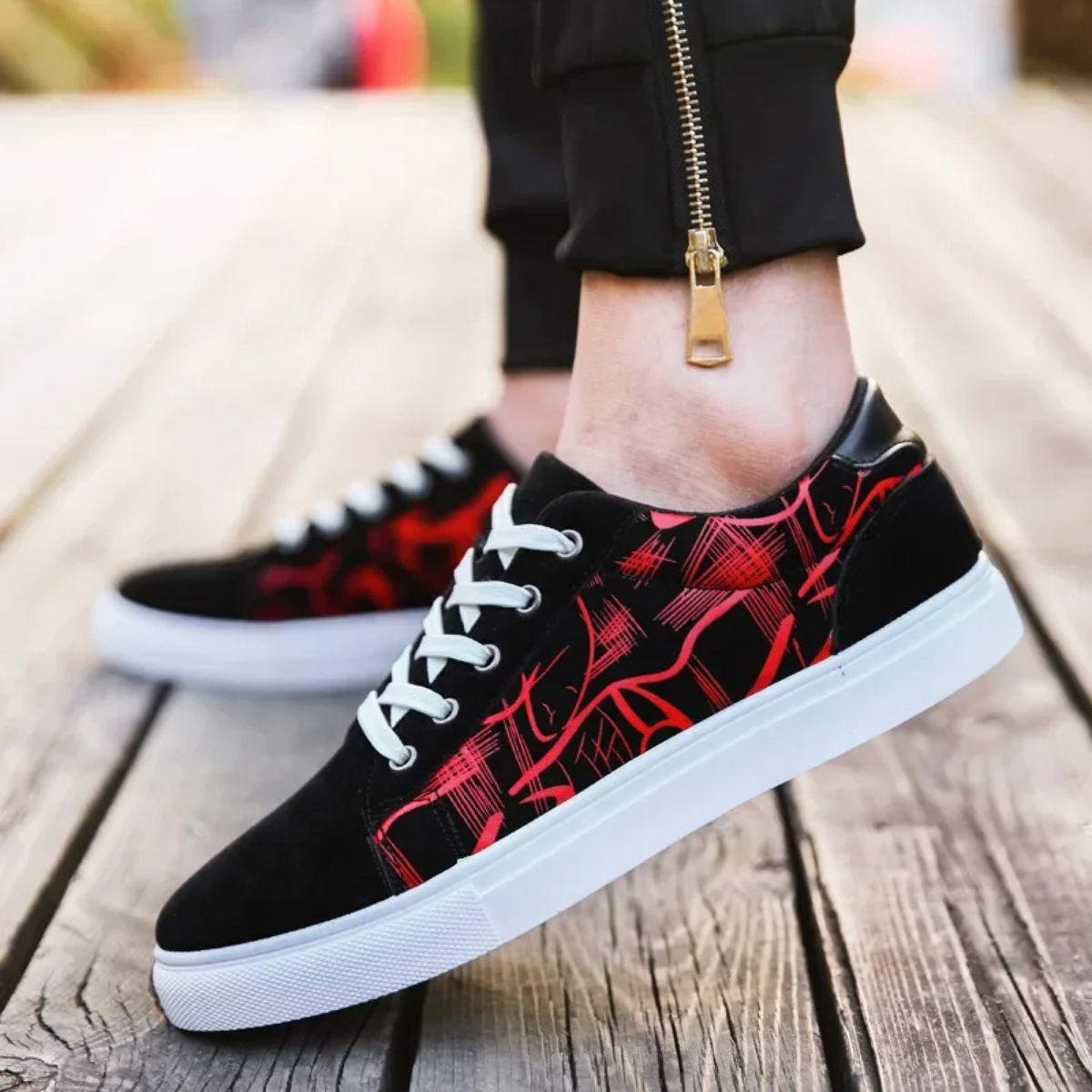 Abstract-Print Low-Top Lace-Up Sneakers in Three Colorways