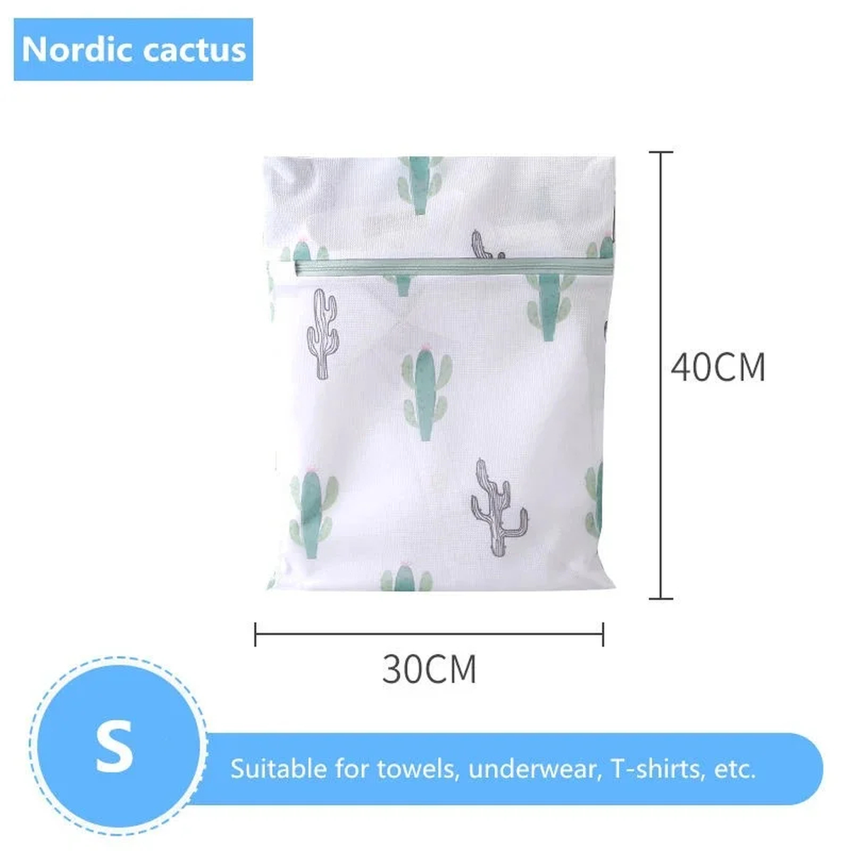 Cactus Print Mesh Laundry Wash Bag with Zipper, 6 Styles