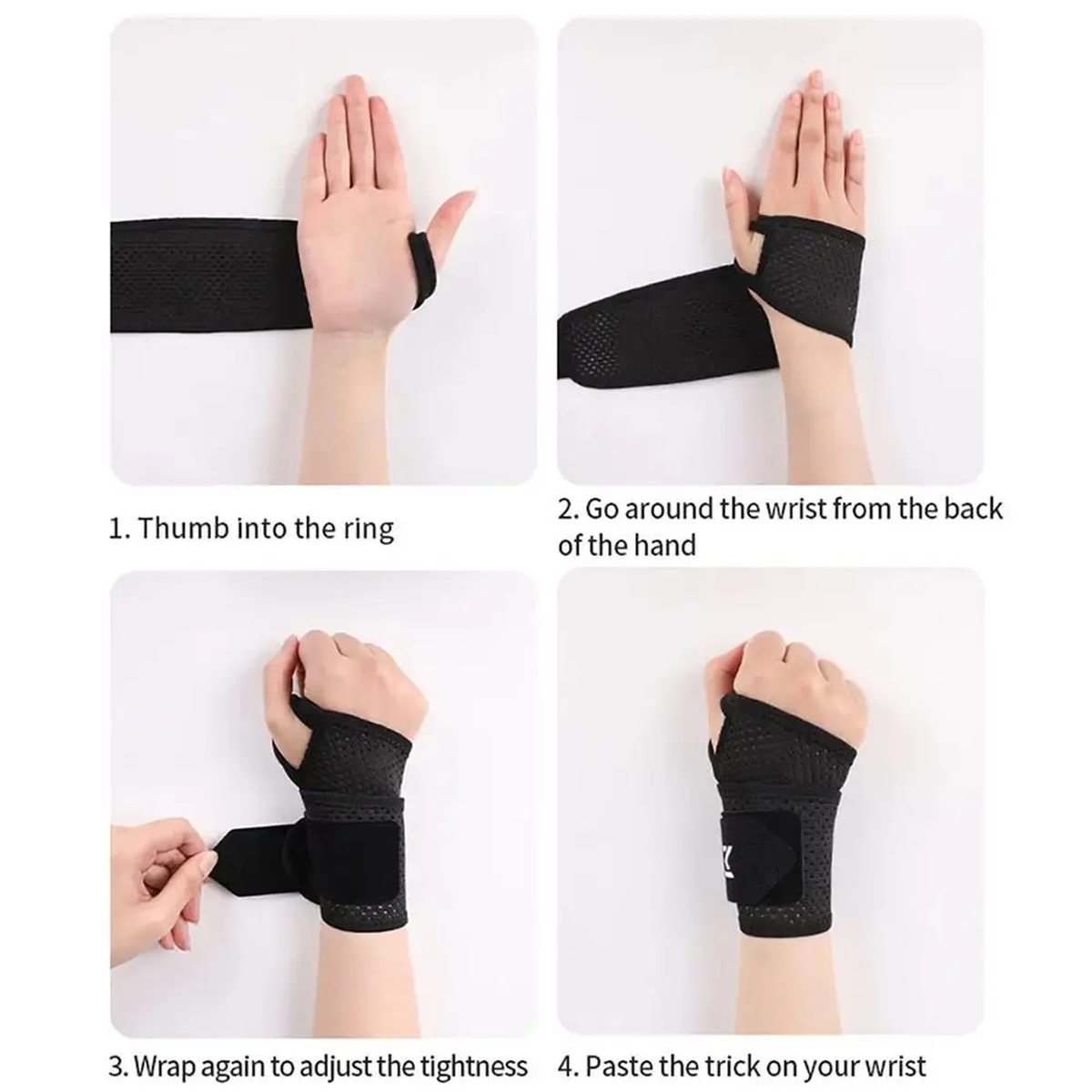 Breathable Wrist Wrap, Adjustable Closure with Thumb Loop