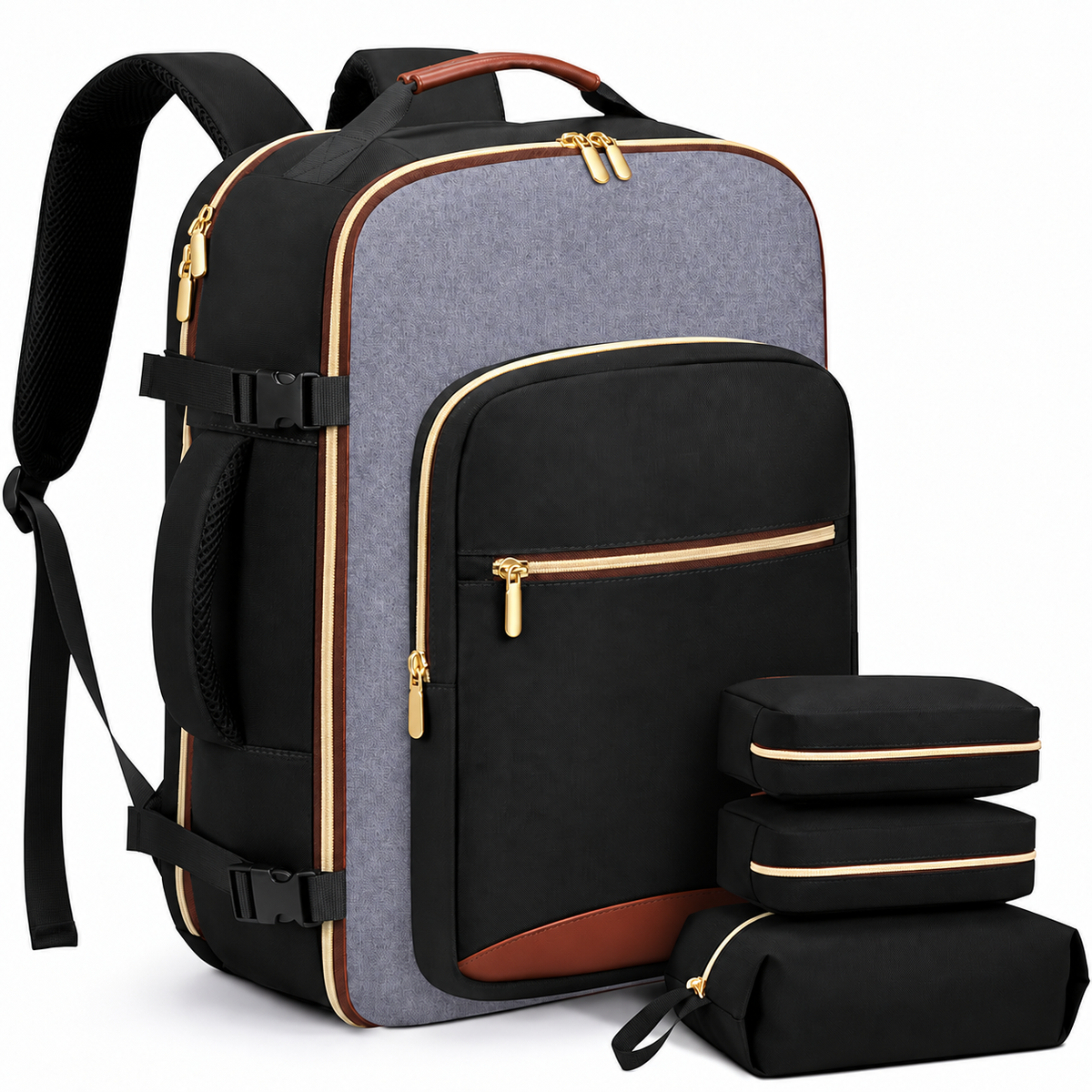 Large Travel Backpack Set, Clamshell Opening and 3 Pouches