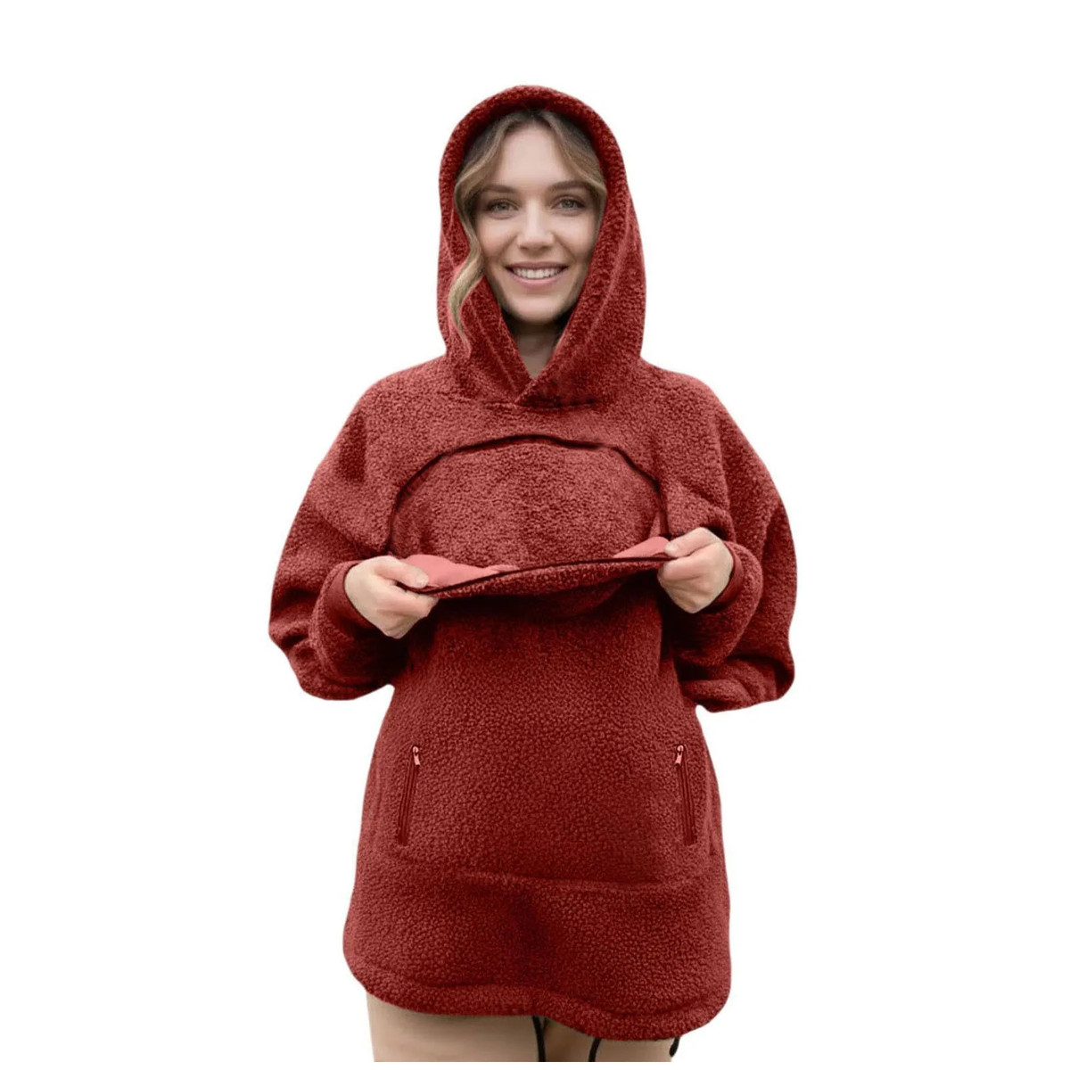 Fleece Pet Pouch Hoodie with Front Pocket for Cats & Small Dogs