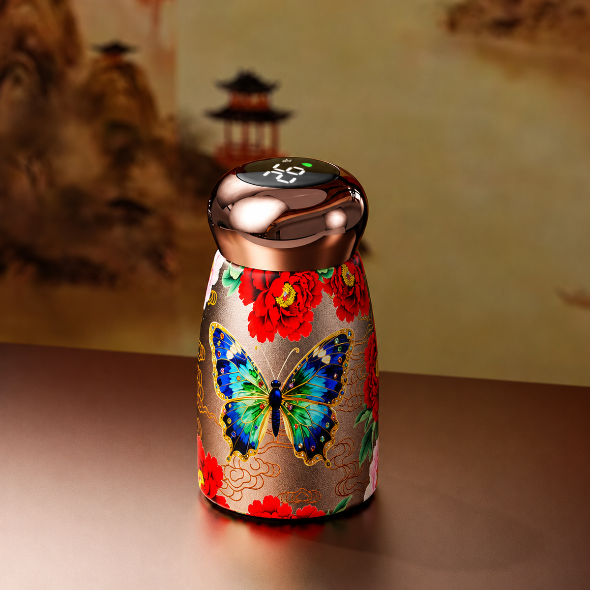 Floral Mini Insulated Cup with Temperature Display, 230 ml